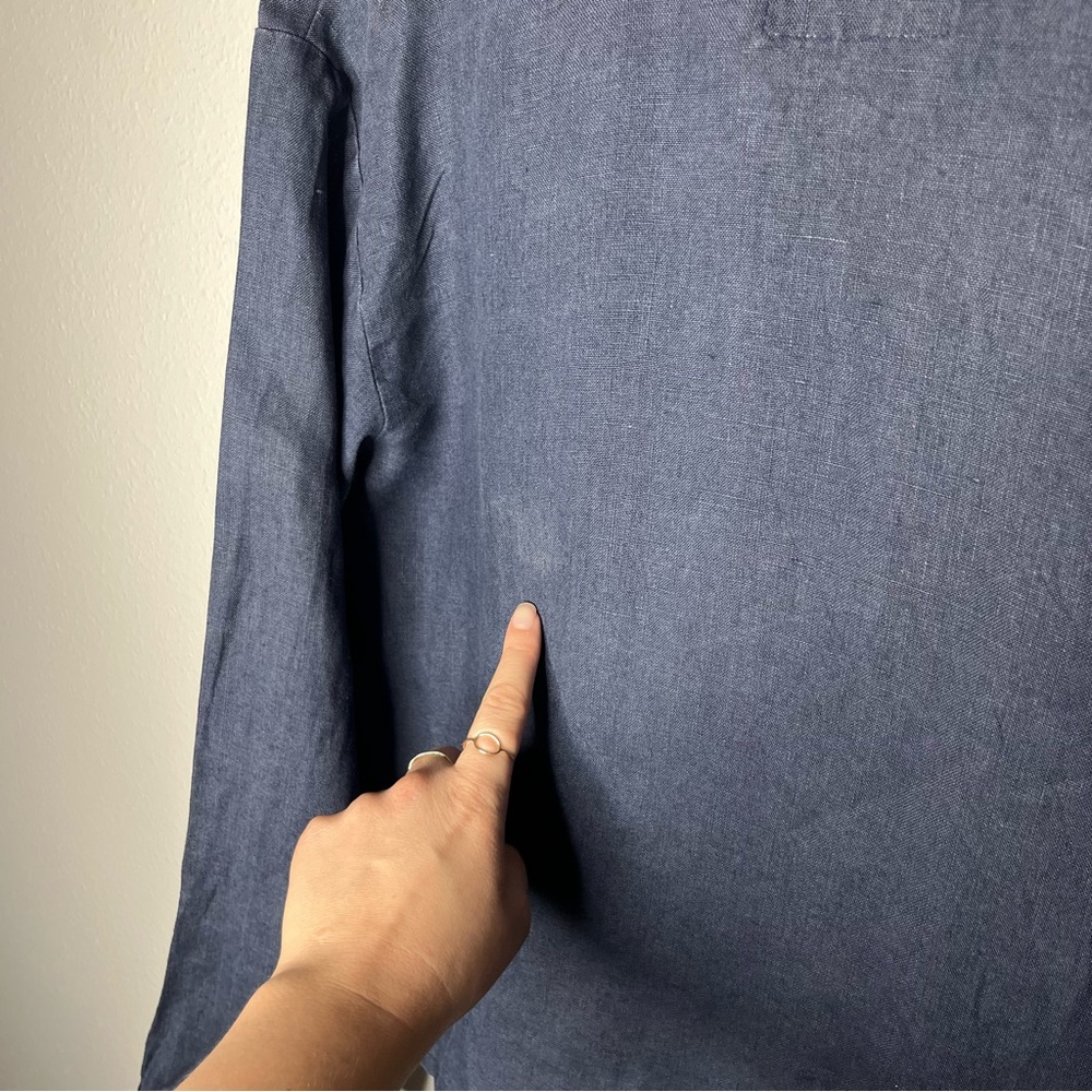 Flax by Jeanne Engelhart Navy Linen Cropped Button Down Cardigan Jacket Top - Picture 7 of 7